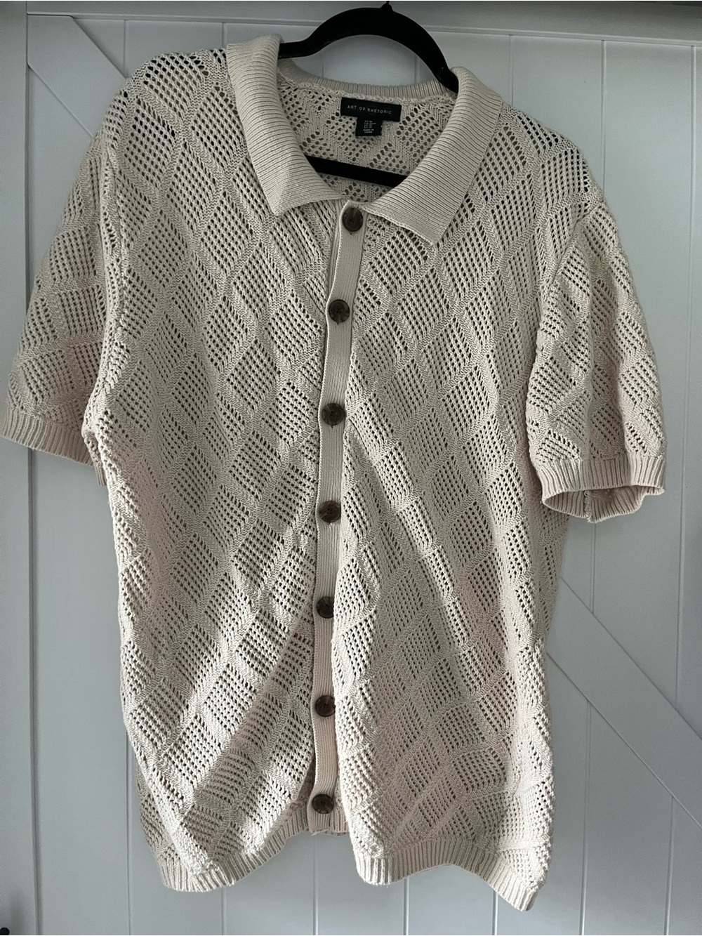 The Art of Rhetoric Cream Diamond Knit Shirt - Size Medium